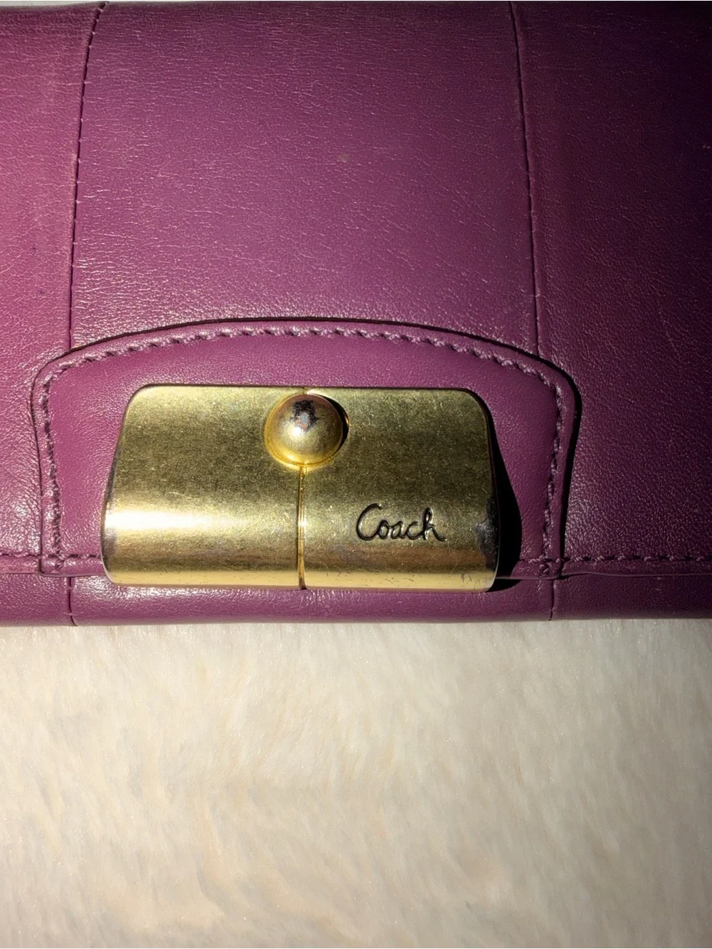 Coach Plum Leather Wallet with Gold-Tone Turnlock